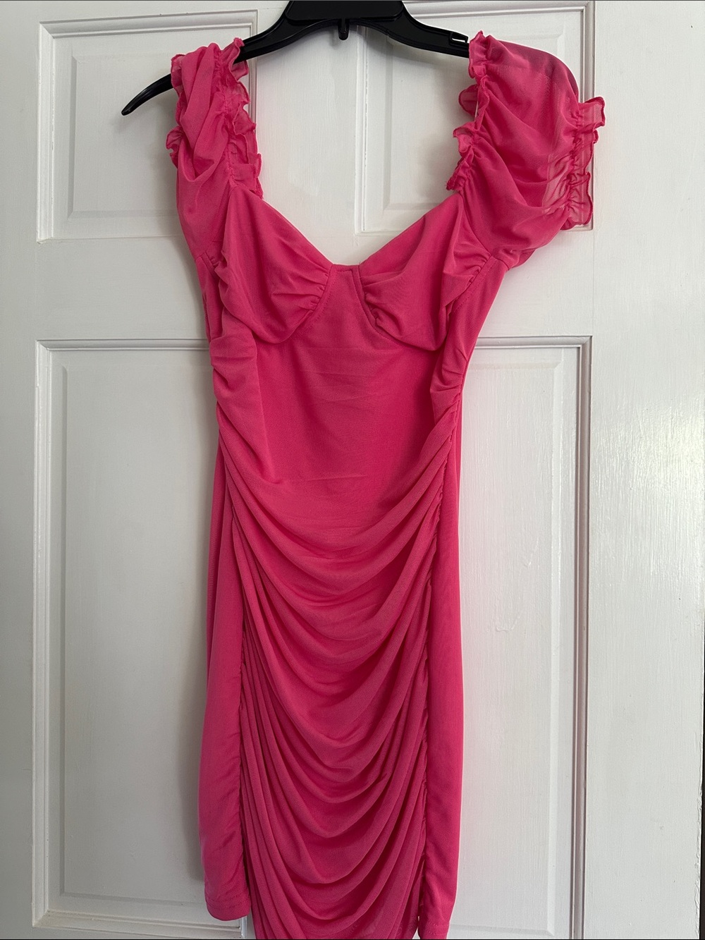 Hot Pink Ruffled Sleeve Bodycon Dress